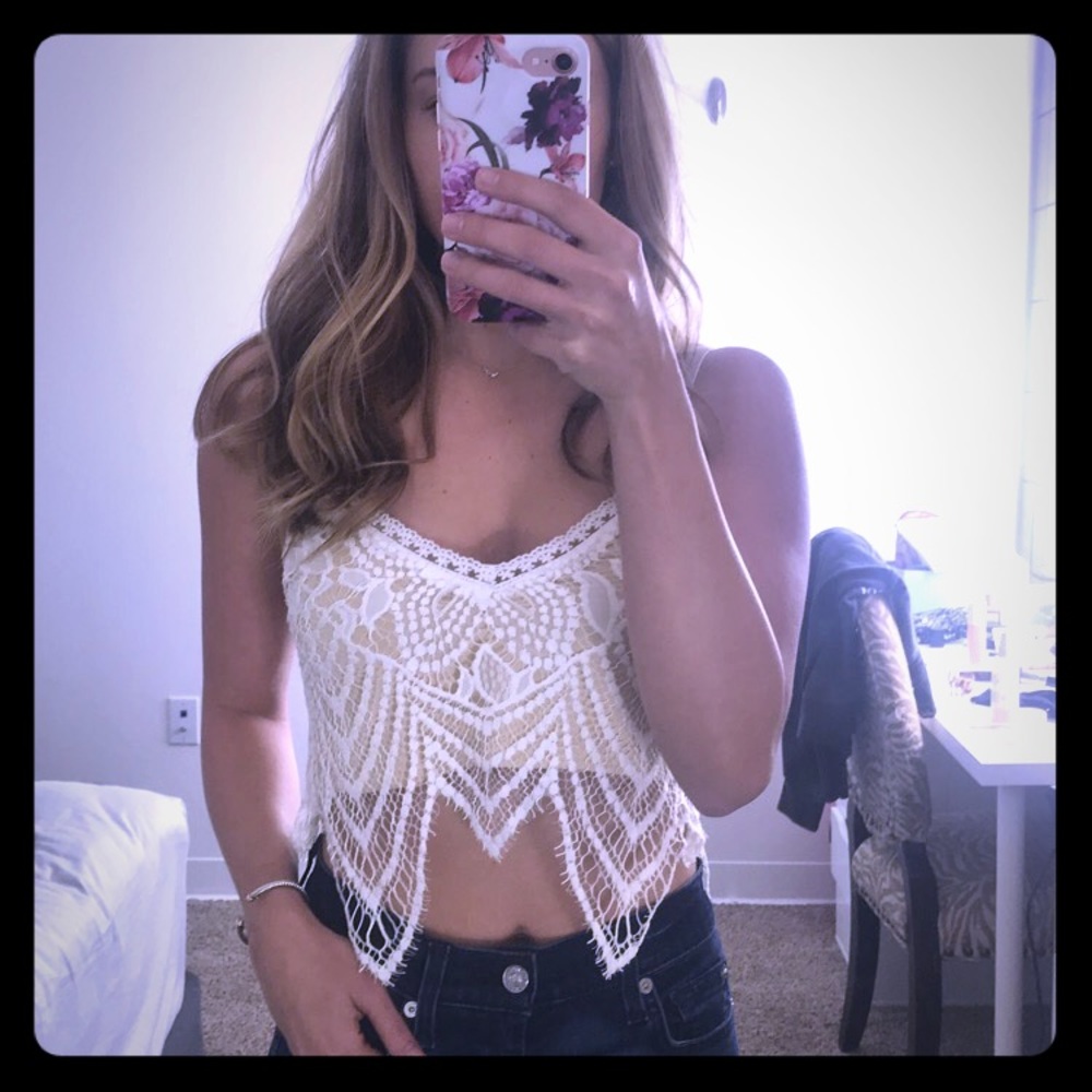 White & cream lace crop top
